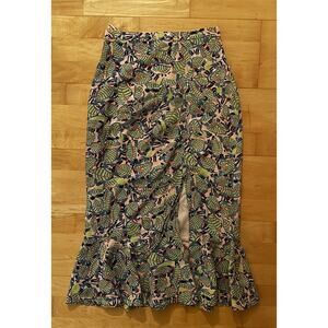 saloni Silk Midi Skirt With Slit In peach banana leaf 2